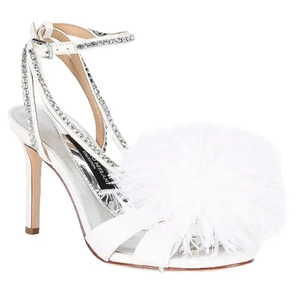 Antonio Melani AURORA Feathered Dress Sandal Rhinestones Ankle Wrap Strap